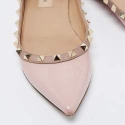 Pre Owned Valentino Pink Patent Leather Rockstud Ballet Flats Size 37