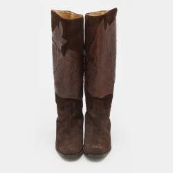 Pre Owned Valentino Brown Suede and Leather Knee Length Boots Size 38