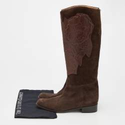Pre Owned Valentino Brown Suede and Leather Knee Length Boots Size 38