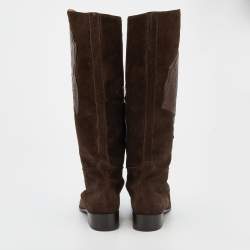 Pre Owned Valentino Brown Suede and Leather Knee Length Boots Size 38