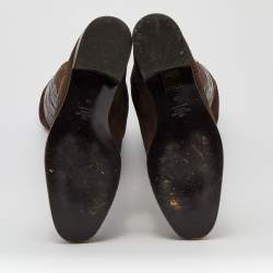 Pre Owned Valentino Brown Suede and Leather Knee Length Boots Size 38