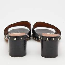 Pre Owned Valentino Black Leather Rockstud Slide Sandals Size 36