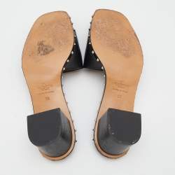 Pre Owned Valentino Black Leather Rockstud Slide Sandals Size 36