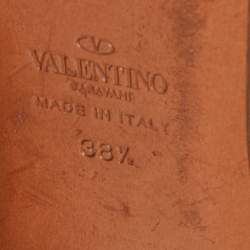 Pre Owned Valentino Pink Leather Ankle Strap Ballet Flats Size 38.5