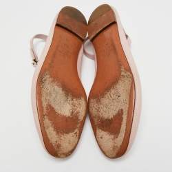 Pre Owned Valentino Pink Leather Ankle Strap Ballet Flats Size 38.5