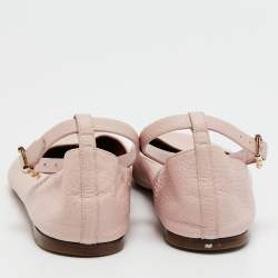 Pre Owned Valentino Pink Leather Ankle Strap Ballet Flats Size 38.5