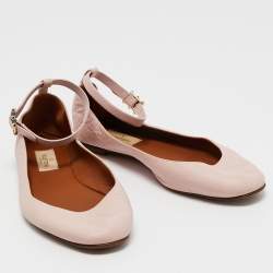 Pre Owned Valentino Pink Leather Ankle Strap Ballet Flats Size 38.5
