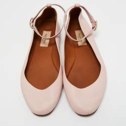 Pre Owned Valentino Pink Leather Ankle Strap Ballet Flats Size 38.5