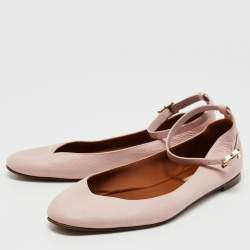 Pre Owned Valentino Pink Leather Ankle Strap Ballet Flats Size 38.5