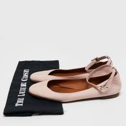 Pre Owned Valentino Pink Leather Ankle Strap Ballet Flats Size 38.5