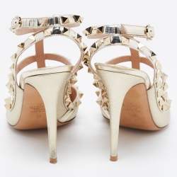 Pre Owned Valentino Gold Leather Rockstud Pumps Size 39