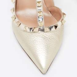 Pre Owned Valentino Gold Leather Rockstud Pumps Size 39