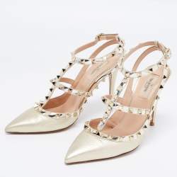Pre Owned Valentino Gold Leather Rockstud Pumps Size 39