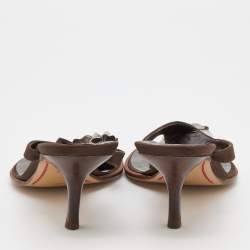 Pre Owned Valentino Dark Brown Satin Embellished Thong Sandals Size 38.5