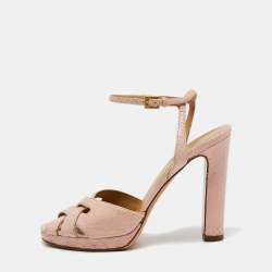Pre Owned Valentino Pink Python Leather Ankle Strap Sandals Size 37