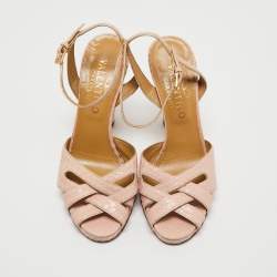 Pre Owned Valentino Pink Python Leather Ankle Strap Sandals Size 37