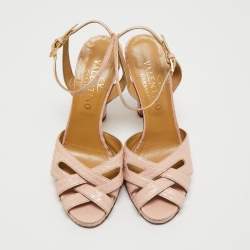 Pre Owned Valentino Pink Python Leather Ankle Strap Sandals Size 37