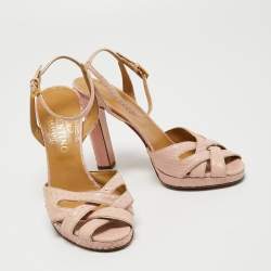 Pre Owned Valentino Pink Python Leather Ankle Strap Sandals Size 37