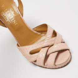Pre Owned Valentino Pink Python Leather Ankle Strap Sandals Size 37