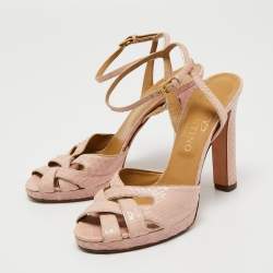 Pre Owned Valentino Pink Python Leather Ankle Strap Sandals Size 37