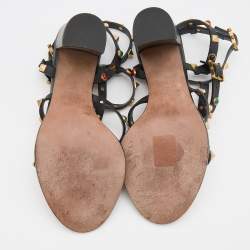 Pre Owned Valentino Black Leather Rolling Rockstud Sandals Size 38