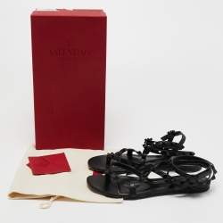 Pre Owned Valentino Black Leather Rockstud Ankle Wrap Sandals Size 37