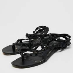 Pre Owned Valentino Black Leather Rockstud Ankle Wrap Sandals Size 37