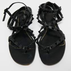 Pre Owned Valentino Black Leather Rockstud Ankle Wrap Sandals Size 37