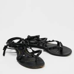 Pre Owned Valentino Black Leather Rockstud Ankle Wrap Sandals Size 37