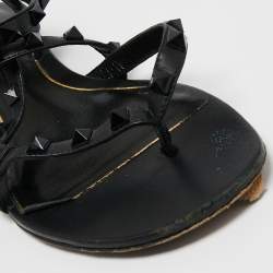 Pre Owned Valentino Black Leather Rockstud Ankle Wrap Sandals Size 37