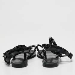 Pre Owned Valentino Black Leather Rockstud Ankle Wrap Sandals Size 37
