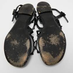 Pre Owned Valentino Black Leather Rockstud Ankle Wrap Sandals Size 37