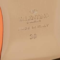 Pre Owned Valentino Orange/Beige  Leather Rockstud  Ankle Strap Ballet Flats Size 38