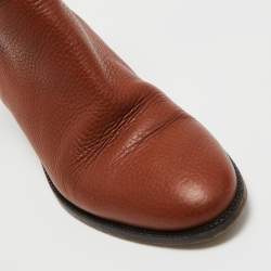 Pre Owned Valentino Brown Leather Rockstud Ankle Length Boots Size 39