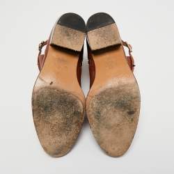 Pre Owned Valentino Brown Leather Rockstud Ankle Length Boots Size 39