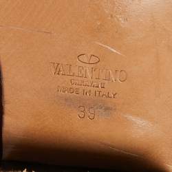 Pre Owned Valentino Brown Leather Rockstud Ankle Length Boots Size 39