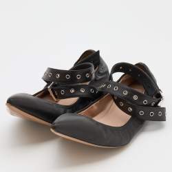 Pre Owned Valentino Black Leather Love Latch Ballet Flats Size 39
