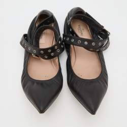 Pre Owned Valentino Black Leather Love Latch Ballet Flats Size 39