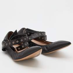 Pre Owned Valentino Black Leather Love Latch Ballet Flats Size 39
