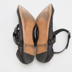 Pre Owned Valentino Black Leather Love Latch Ballet Flats Size 39