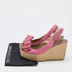 Pre Owned Valentino Pink Leather Studded Bow Espadrille Platform Wedge Slingback Sandals Size 40