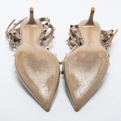 Pre Owned Valentino Beige Patent And Leather Rockstud  Ankle Strap Pumps Size 38