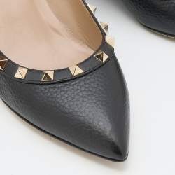 Pre Owned Valentino Black Leather Rockstud Wedge Pumps Size 37.5