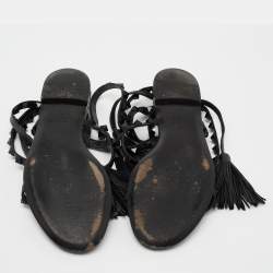Pre Owned Valentino Black Leather Rockstud Ankle Wrap Sandals Size 36
