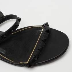Pre Owned Valentino Black Leather Rockstud Ankle Wrap Sandals Size 36