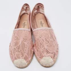 Pre Owned Valentino Pink Lace and Mesh Espadrille Flats Size 37