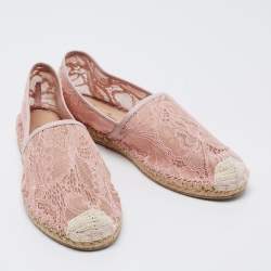 Pre Owned Valentino Pink Lace and Mesh Espadrille Flats Size 37
