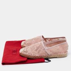 Pre Owned Valentino Pink Lace and Mesh Espadrille Flats Size 37