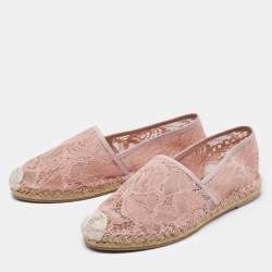 Pre Owned Valentino Pink Lace and Mesh Espadrille Flats Size 37