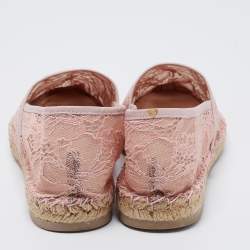 Pre Owned Valentino Pink Lace and Mesh Espadrille Flats Size 37